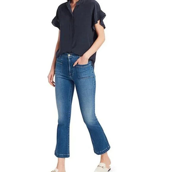 FRAME Le Bardot Crop Flare Jeans Size 28 Madera Prim Stretch - Picture 1 of 9